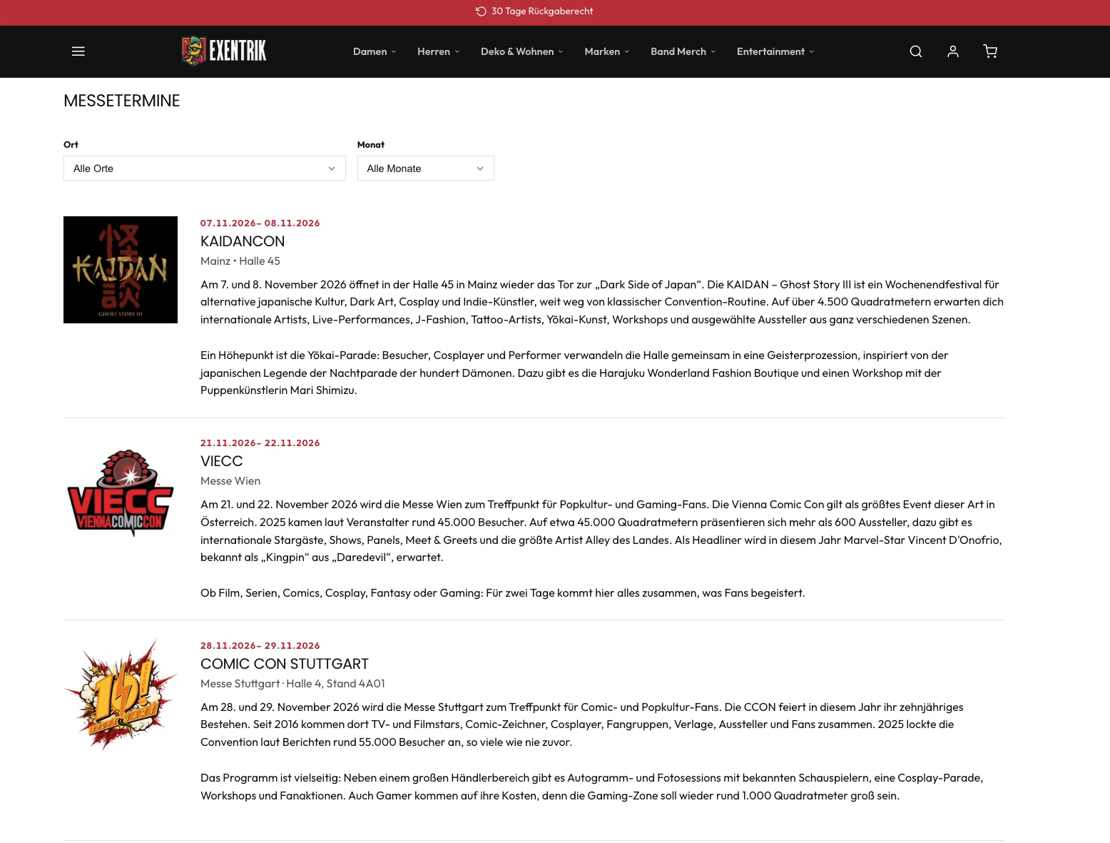 Exentrik: Messetermine mit Filter