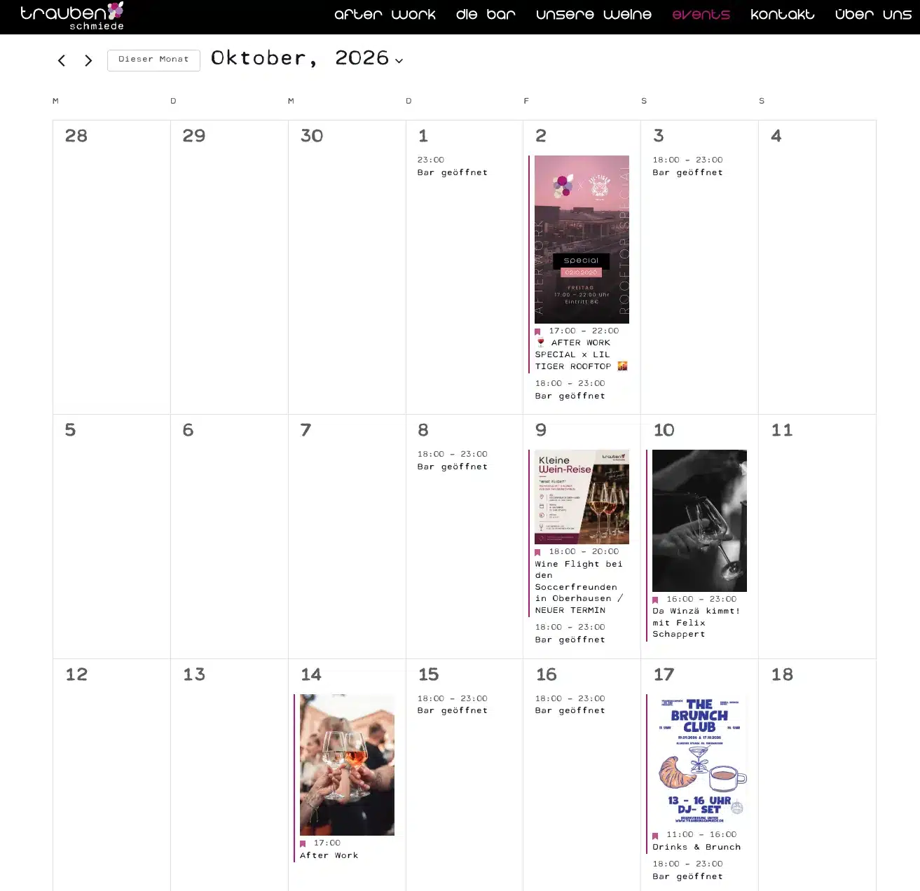 Traubenschmiede: Eventkalender