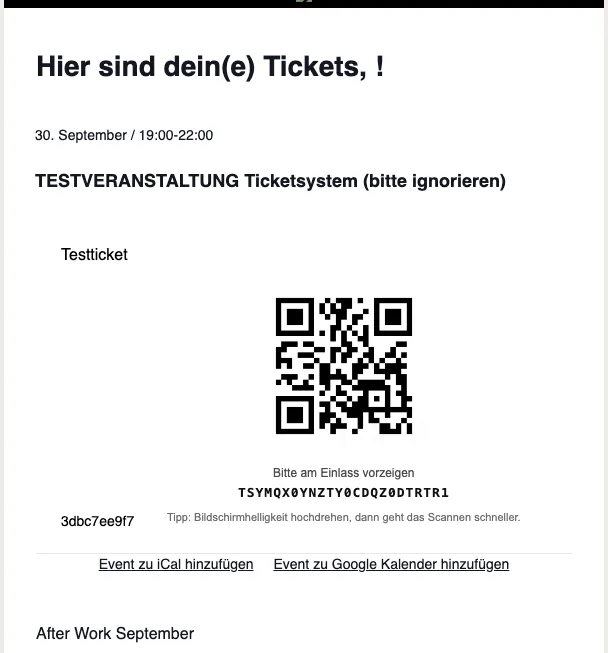 Traubenschmiede: Ticket-Mail mit QR-Code